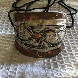 Rustic Silver and Copper Dragonfly Cuff Bracelet